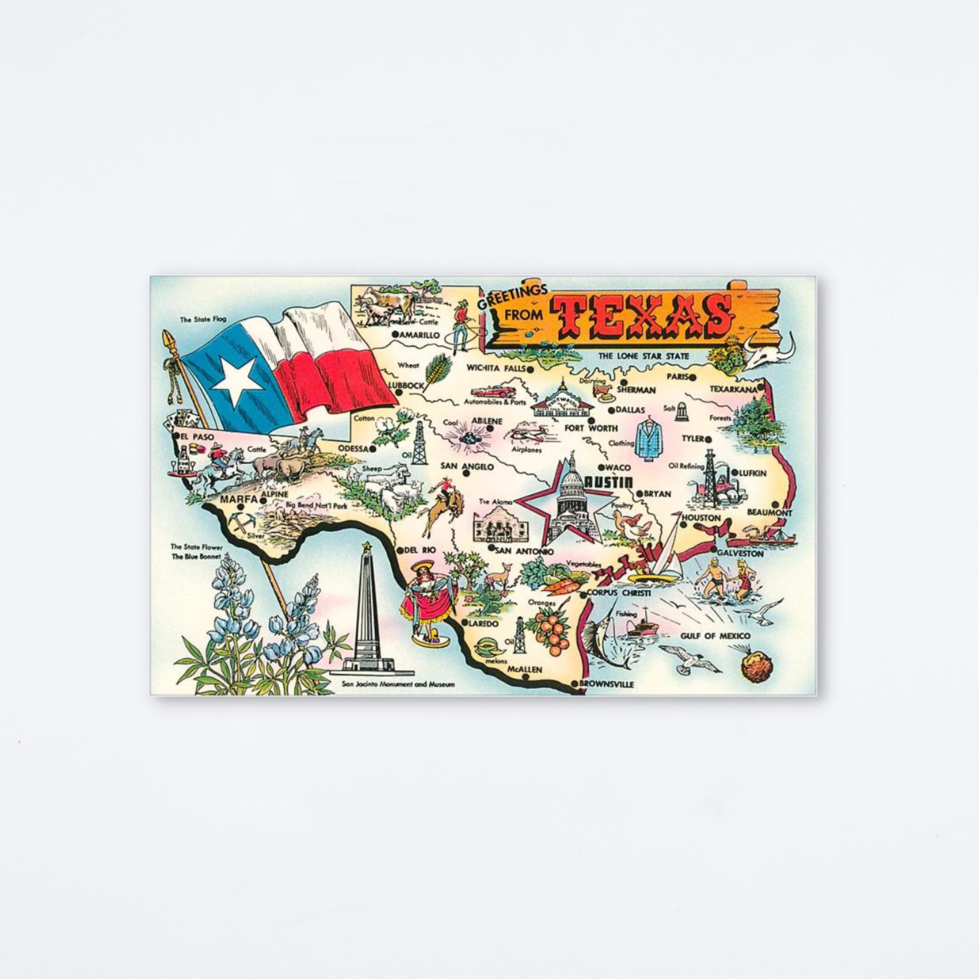 Greetings From Texas Map Postcard