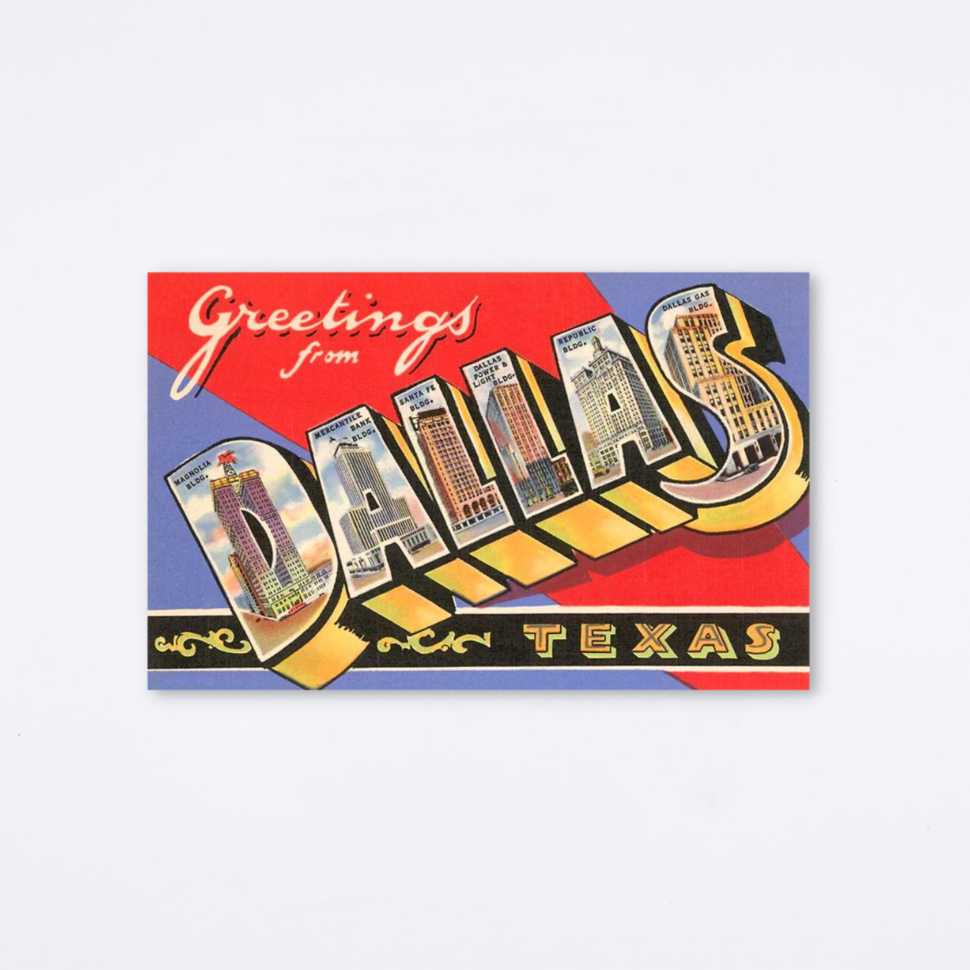 Greetings From Dallas Red and Blue Postcard
