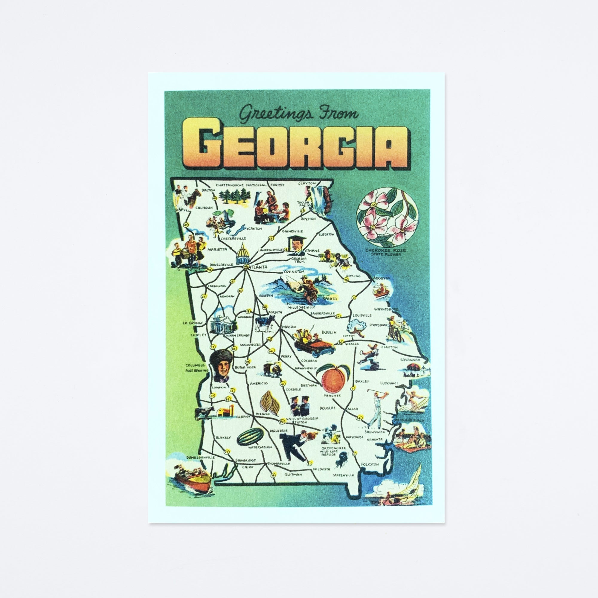 Greetings From Georgia Map Postcard