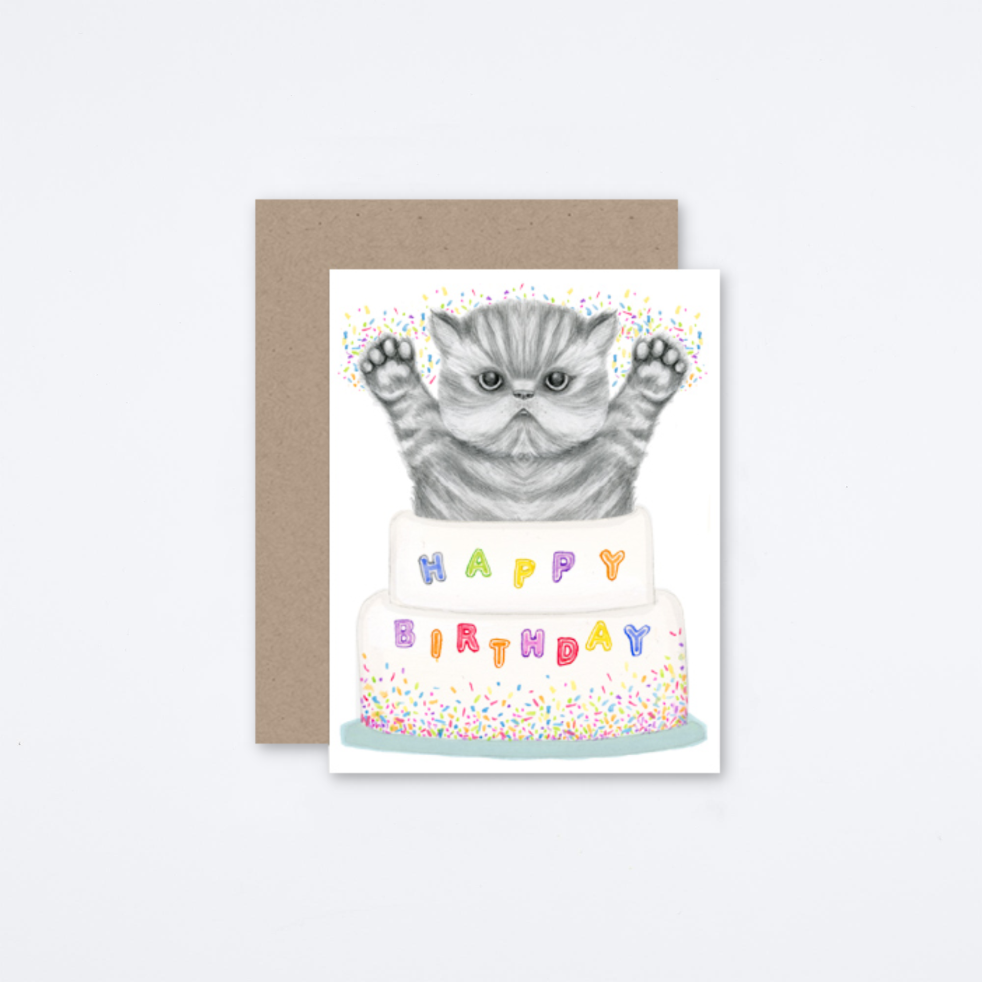 Kitten Jumping Out Of Cake Card