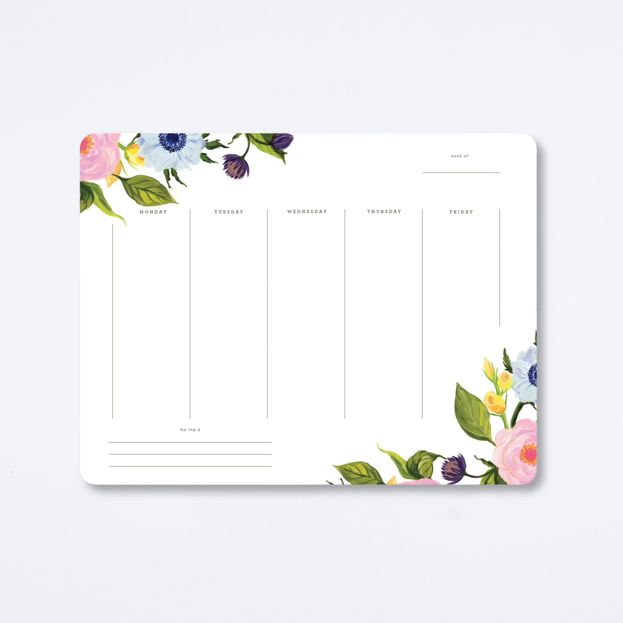 Garden Floral Weekly Calendar Pad