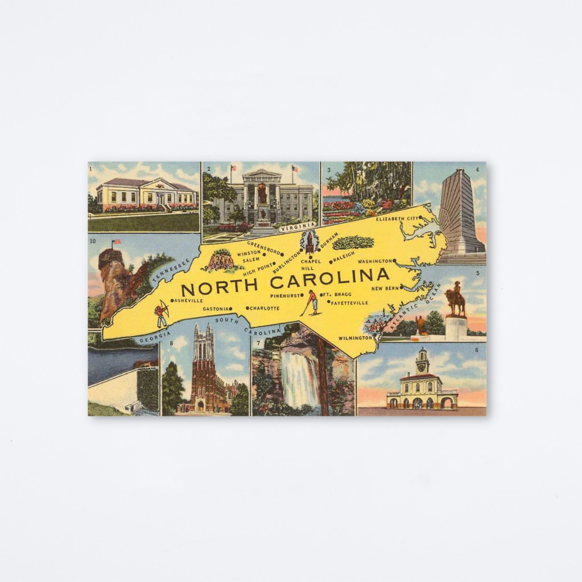 Map and Scenes of North Carolina Postcard